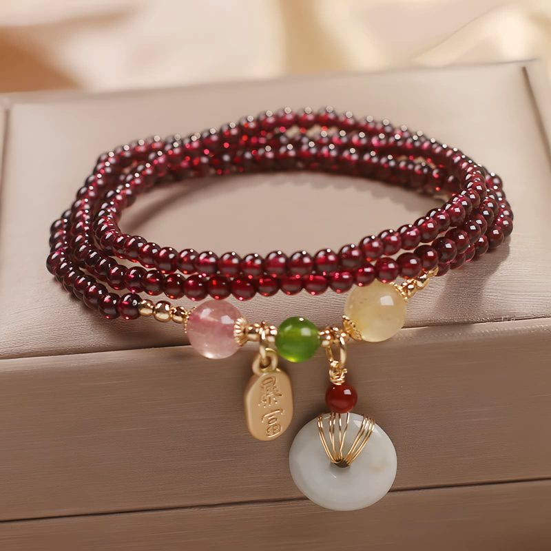 Natural Garnet Quartz Koi Fish Triple Wrap Bracelet Natural Garnet Quartz Koi Fish Triple Wrap Bracelet