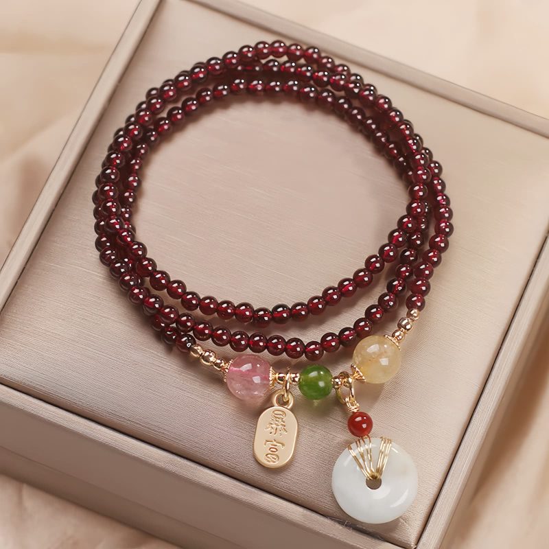Natural Garnet Quartz Koi Fish Triple Wrap Bracelet Natural Garnet Quartz Koi Fish Triple Wrap Bracelet