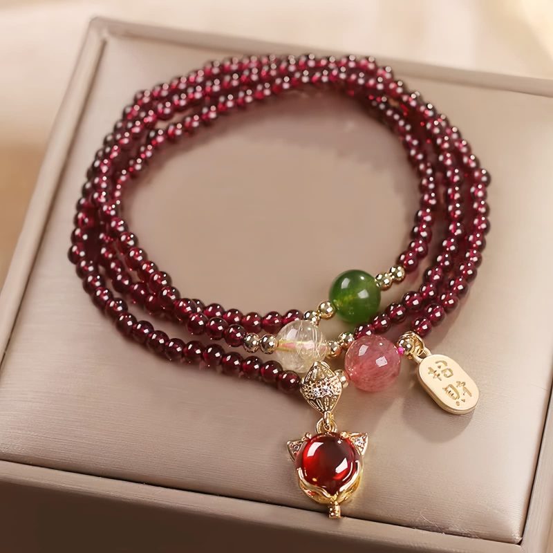 Natural Garnet Quartz Koi Fish Triple Wrap Bracelet Natural Garnet Quartz Koi Fish Triple Wrap Bracelet