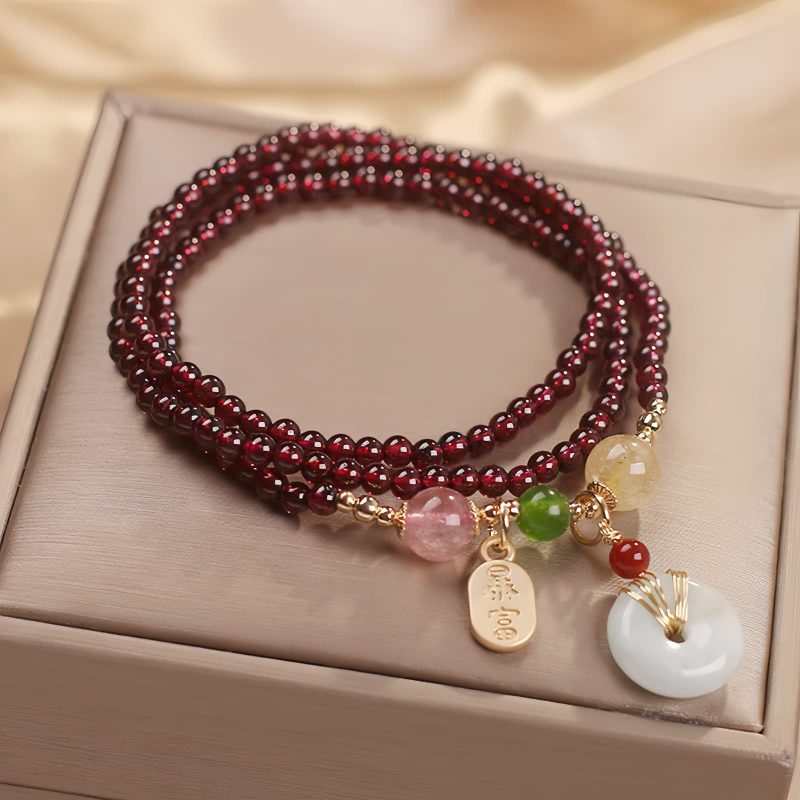 Natural Garnet Quartz Koi Fish Triple Wrap Bracelet Natural Garnet Quartz Koi Fish Triple Wrap Bracelet