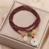 Natural Garnet Quartz Koi Fish Triple Wrap Bracelet Natural Garnet Quartz Koi Fish Triple Wrap Bracelet