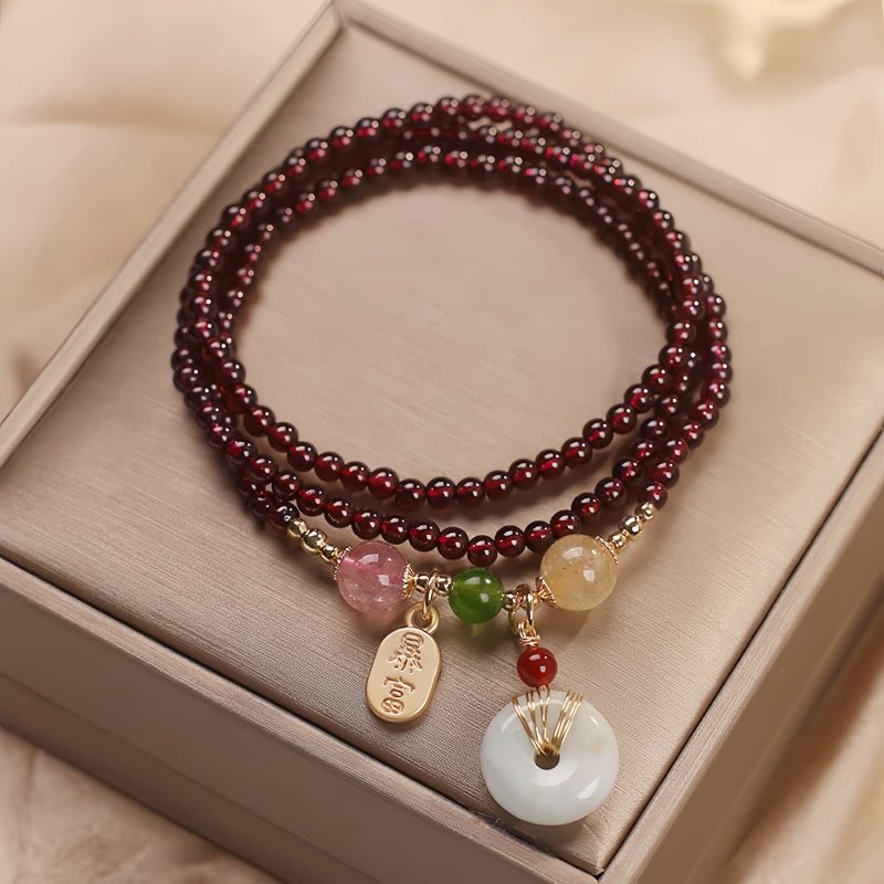 Natural Garnet Quartz Koi Fish Triple Wrap Bracelet Natural Garnet Quartz Koi Fish Triple Wrap Bracelet
