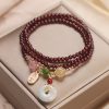 Natural Garnet Quartz Koi Fish Triple Wrap Bracelet Natural Garnet Quartz Koi Fish Triple Wrap Bracelet