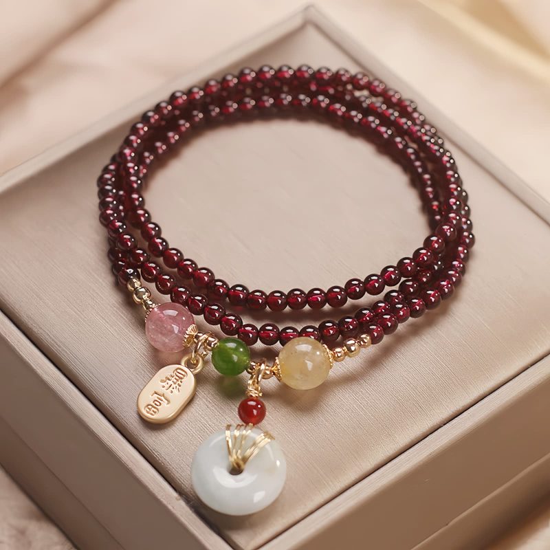 Natural Garnet Quartz Koi Fish Triple Wrap Bracelet Natural Garnet Quartz Koi Fish Triple Wrap Bracelet