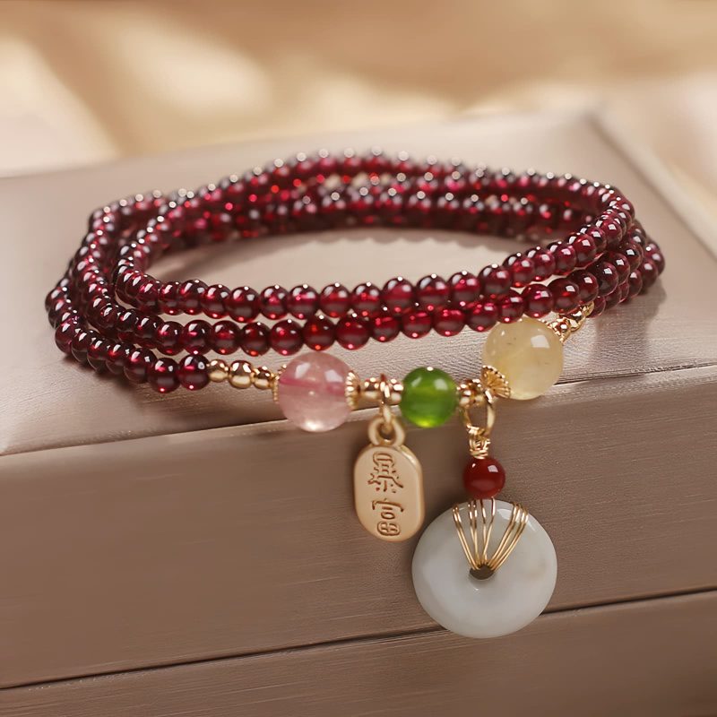 Natural Garnet Quartz Koi Fish Triple Wrap Bracelet Natural Garnet Quartz Koi Fish Triple Wrap Bracelet