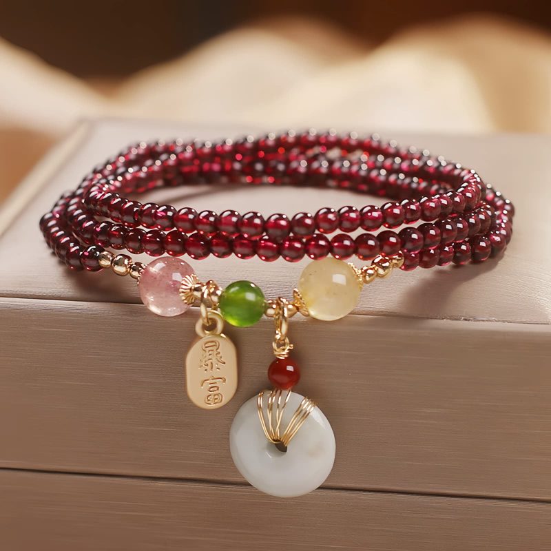Natural Garnet Quartz Koi Fish Triple Wrap Bracelet Natural Garnet Quartz Koi Fish Triple Wrap Bracelet