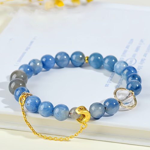 Pulseira de Cianita Natural com Lua Crescente
