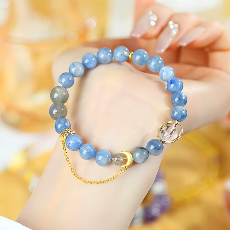 Natural Kyanite Crystal Crescent Moon Bracelet Natural Kyanite Crystal Crescent Moon Bracelet