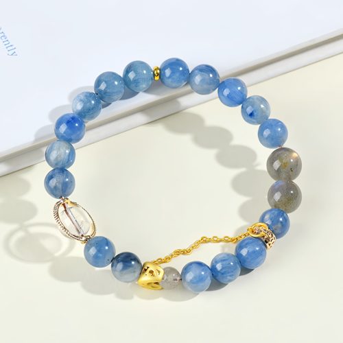 Pulseira de Cianita Natural com Lua Crescente