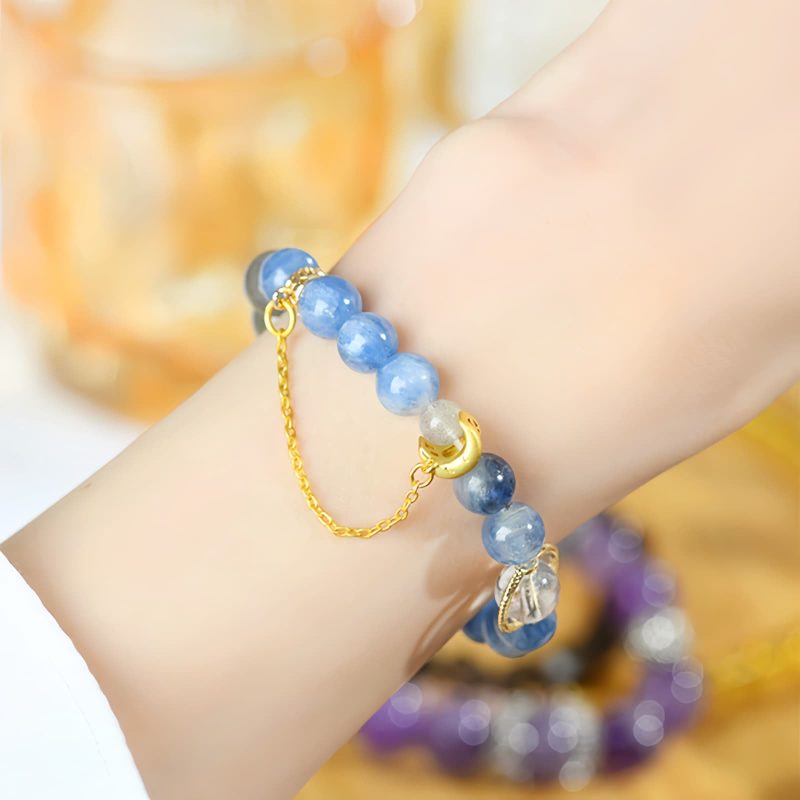 Natural Kyanite Crystal Crescent Moon Bracelet Natural Kyanite Crystal Crescent Moon Bracelet
