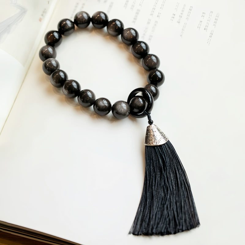 Natural Silver Sheen Obsidian Lion Wrist Mala Natural Silver Sheen Obsidian Lion Wrist Mala