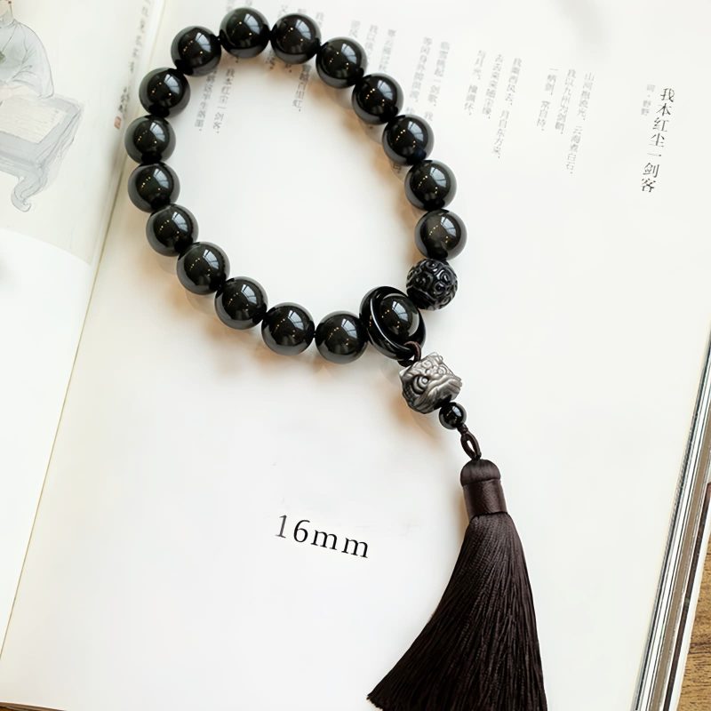 Natural Silver Sheen Obsidian Lion Wrist Mala Natural Silver Sheen Obsidian Lion Wrist Mala