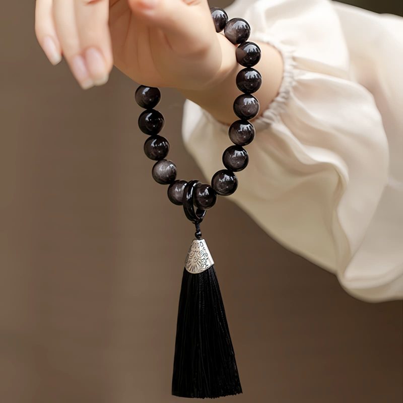 Natural Silver Sheen Obsidian Lion Wrist Mala Natural Silver Sheen Obsidian Lion Wrist Mala