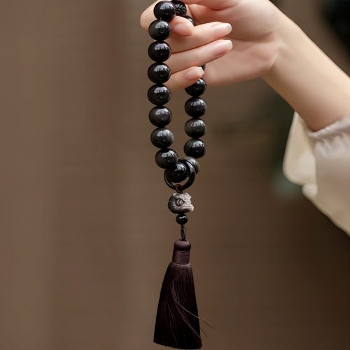 Pulseira Japamala de Pulso Leão em Obsidiana com Brilho Prateado Pulseira Japamala de Pulso Leão em Obsidiana com Brilho Prateado