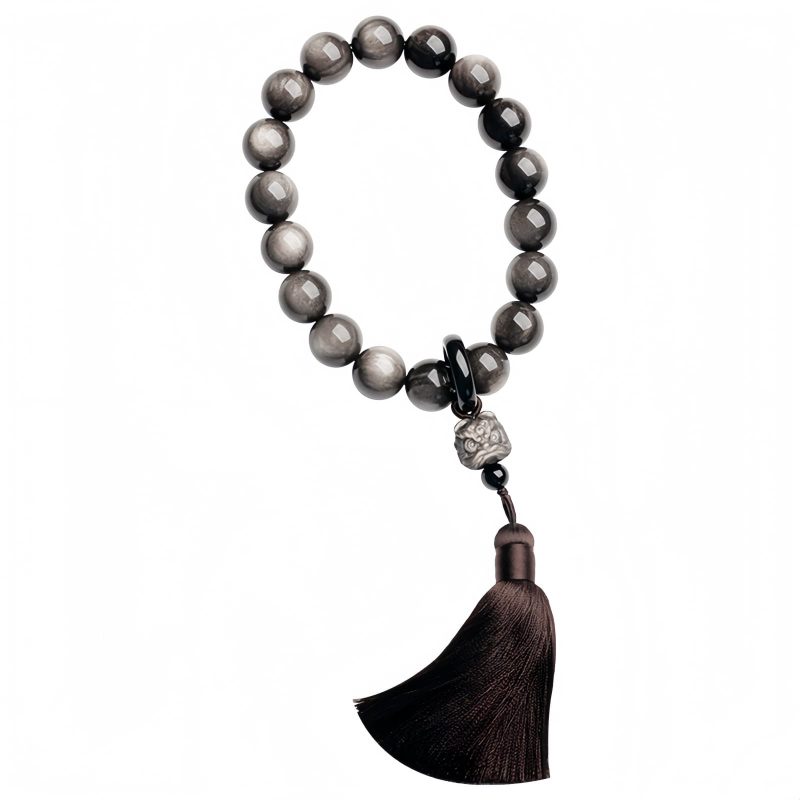 Natural Silver Sheen Obsidian Lion Wrist Mala Natural Silver Sheen Obsidian Lion Wrist Mala