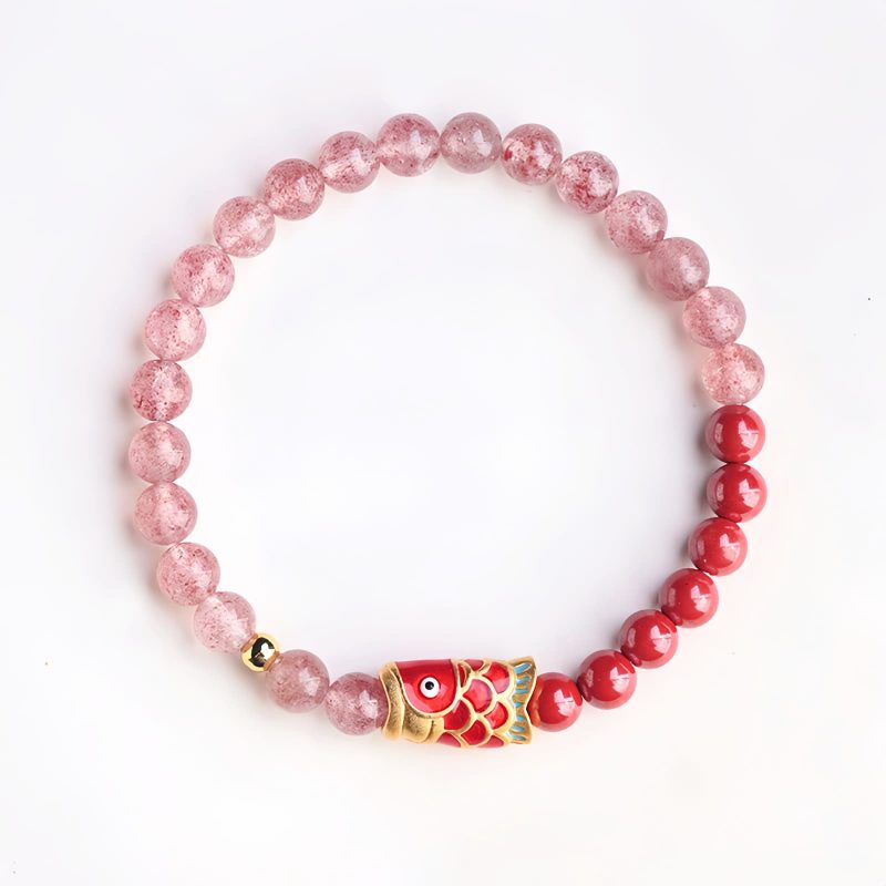 Natürliches Erdbeerquarz & Zinnober Koi-Fisch Armband Natural Strawberry Quartz Cinnabar Koi Fish Bracelet