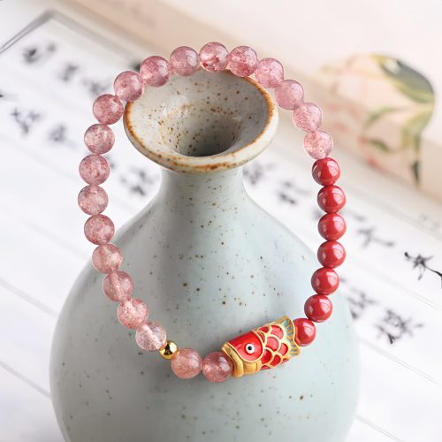 ストロベリークォーツ × 辰砂（しんしゃ）錦鯉ブレスレット