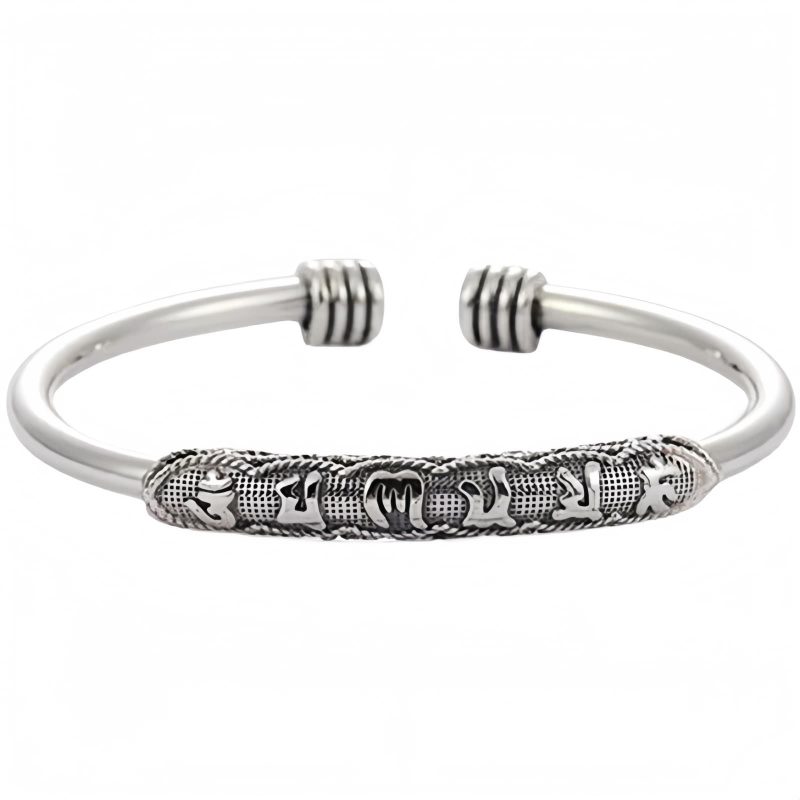 「オム・マニ・パドメ・フム」平和のバングル(白銅・ゴールドコーティング) Om Mani Padme Hum Peace Cuff Bracelet in White Copper