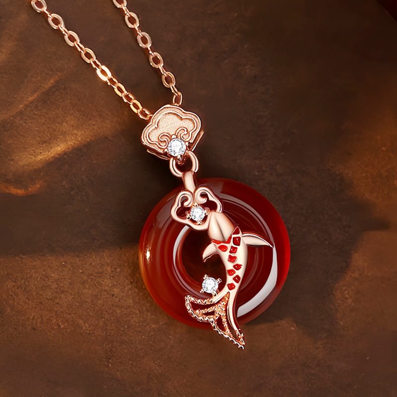 Red Agate Koi Fish Pendant Necklace Red Agate Koi Fish Pendant Necklace