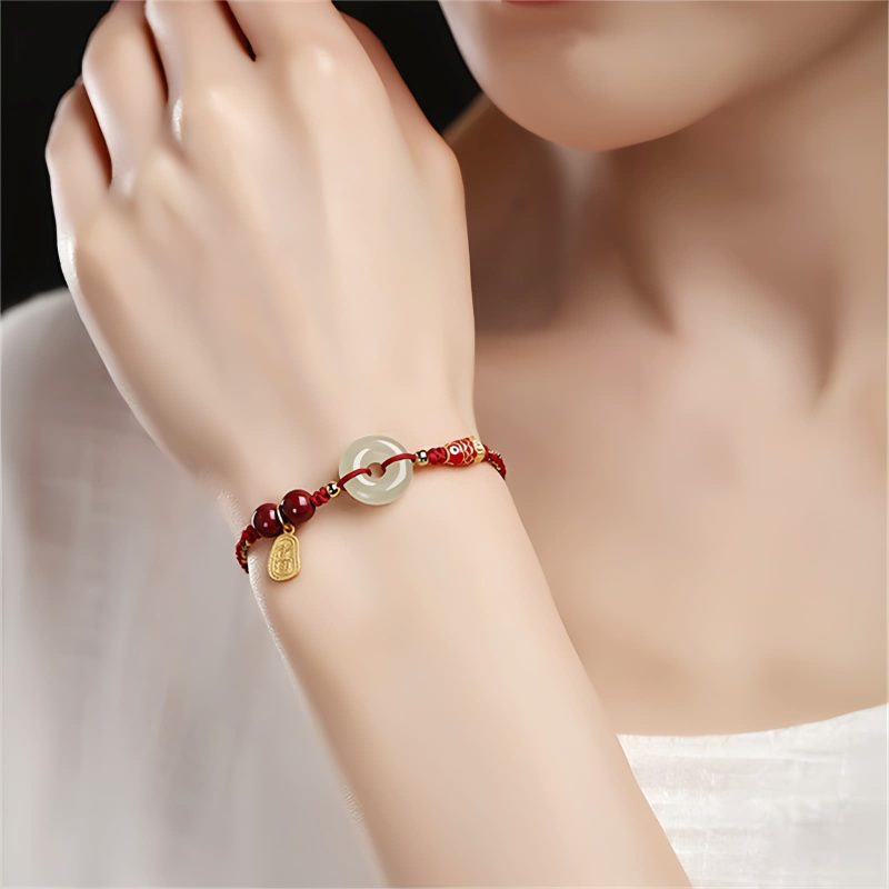 Sterling-Silber Armband mit Koi-Karpfen und Hetian-Jade Sterling Silver Koi Fish Jade Luck Bracelet