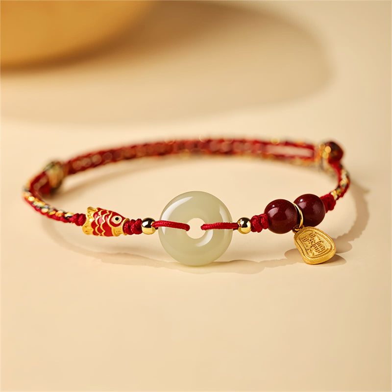 Sterling-Silber Armband mit Koi-Karpfen und Hetian-Jade Sterling Silver Koi Fish Jade Luck Bracelet