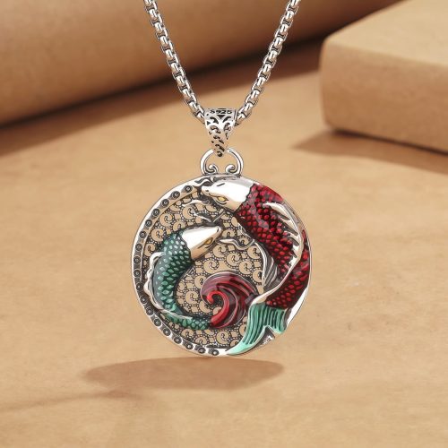 Tibetan Copper Koi Fish Healing Necklace