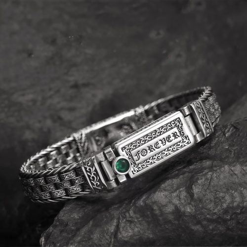 チベット純銅製 六字真言（オム・マニ・パドメ・フム）蓮花彫刻 プレミアムバックル ブレスレット