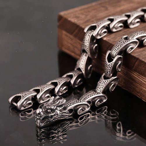 Collar y Pulsera de Acero de Titanio con Patrón de Dragón Tibetano Collar y Pulsera de Acero de Titanio con Patrón de Dragón Tibetano