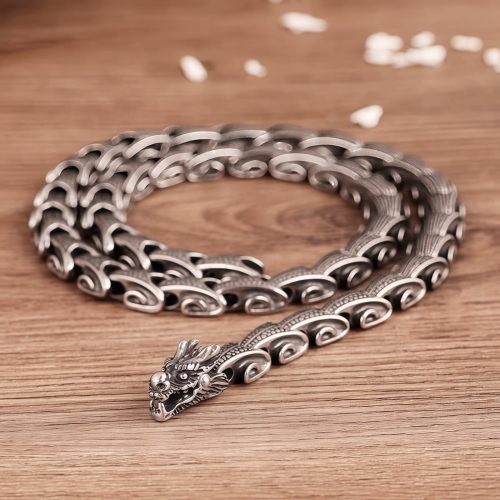 Collar y Pulsera de Acero de Titanio con Patrón de Dragón Tibetano Collar y Pulsera de Acero de Titanio con Patrón de Dragón Tibetano