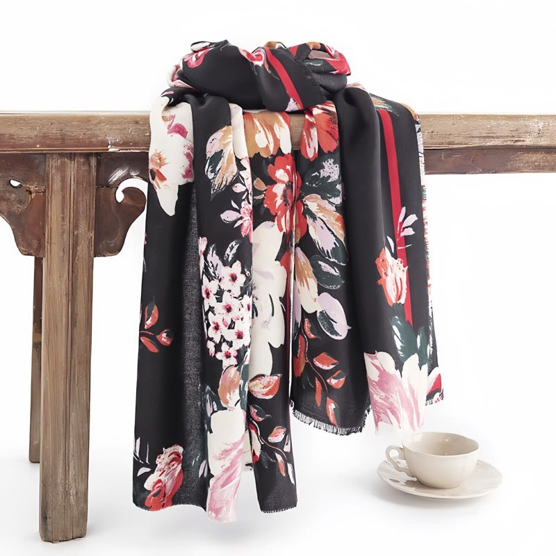 Tibetan Flower Print Shawl - Cozy Warm Scarf Tibetan Flower Print Shawl - Cozy Warm Scarf