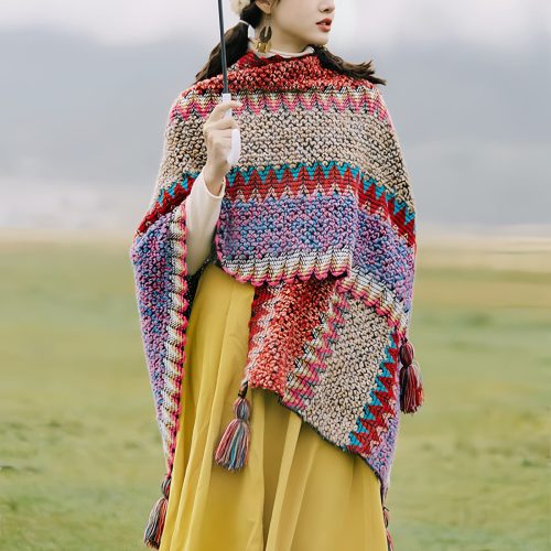 Tibetischer Strickschal mit Quasten Tibetischer Strickschal mit Quasten