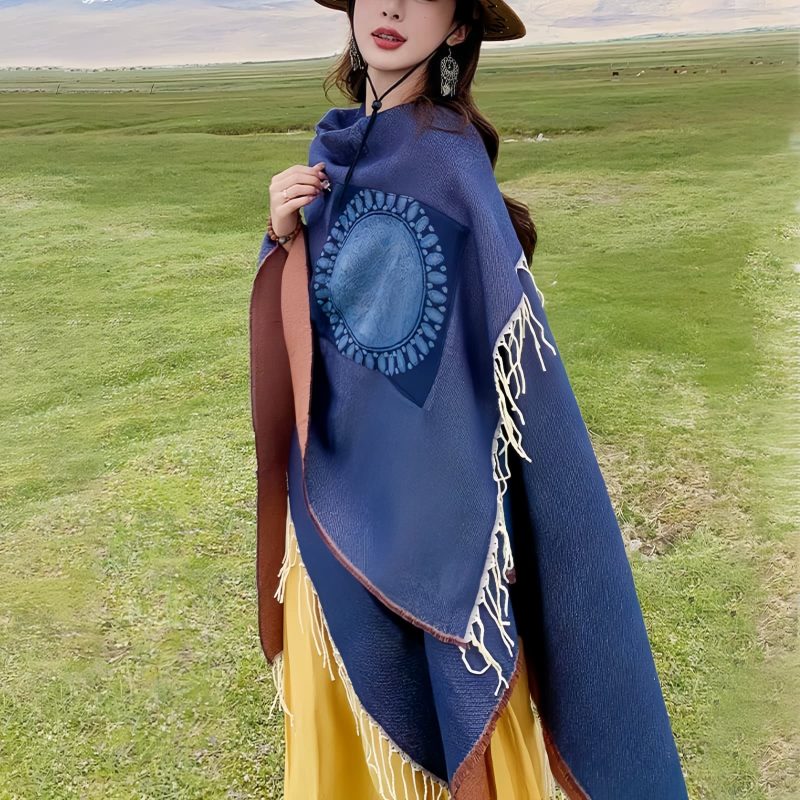 Tibetan Geometric Mandala Shawl with Pockets Tibetan Geometric Mandala Shawl with Pockets