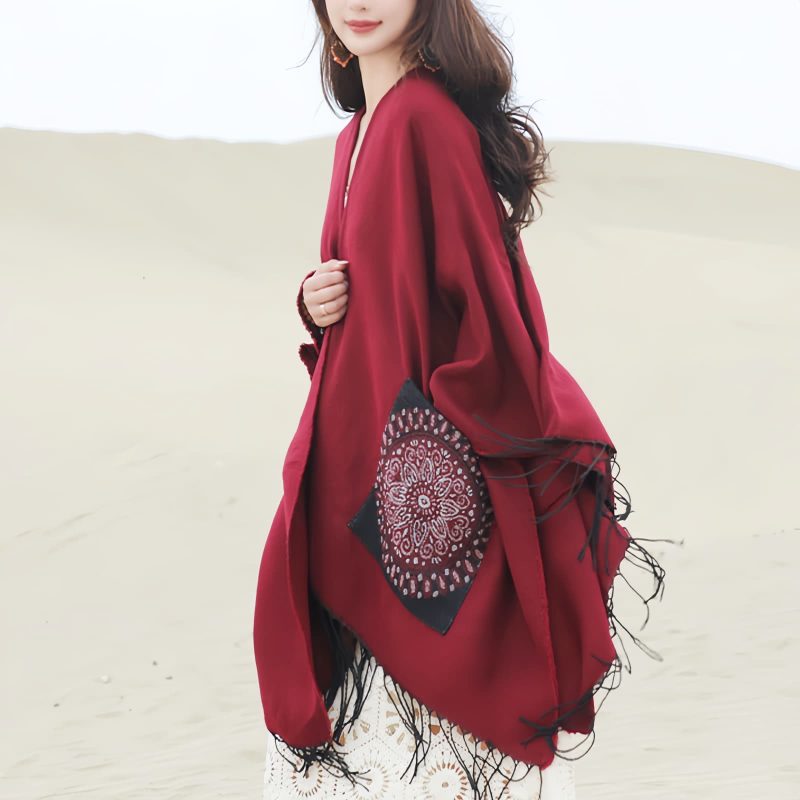 Tibetan Geometric Mandala Shawl with Pockets Tibetan Geometric Mandala Shawl with Pockets