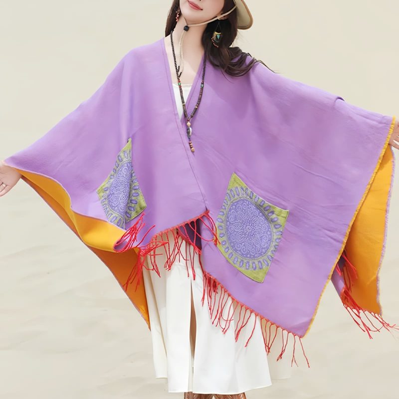 Tibetan Geometric Mandala Shawl with Pockets Tibetan Geometric Mandala Shawl with Pockets