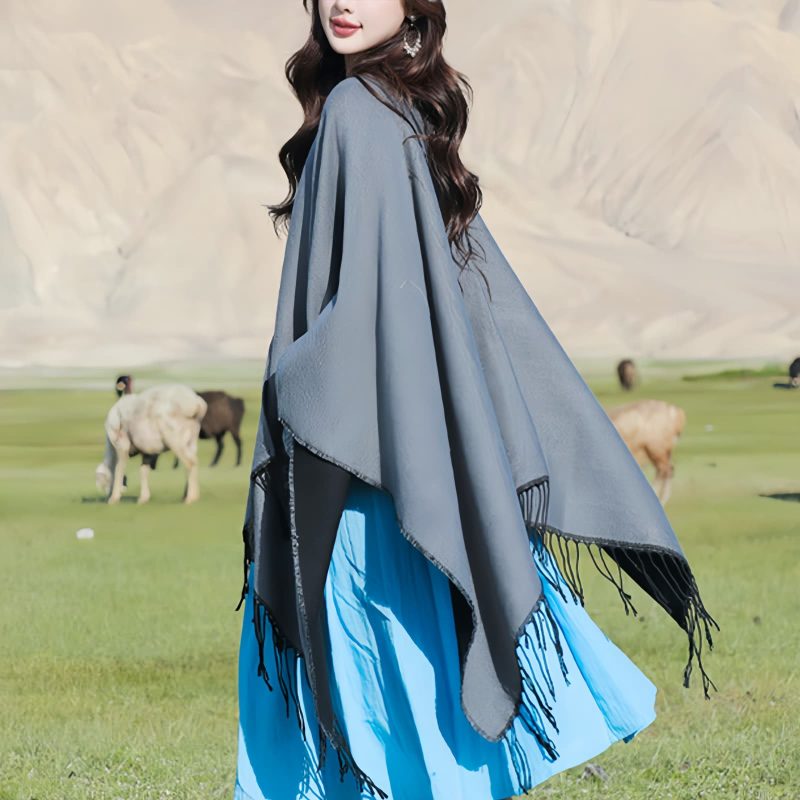 Tibetan Geometric Mandala Shawl with Pockets Tibetan Geometric Mandala Shawl with Pockets