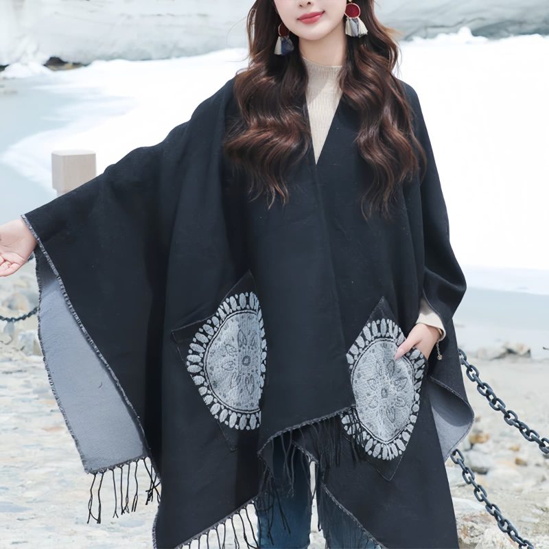 Tibetan Geometric Mandala Shawl with Pockets Tibetan Geometric Mandala Shawl with Pockets