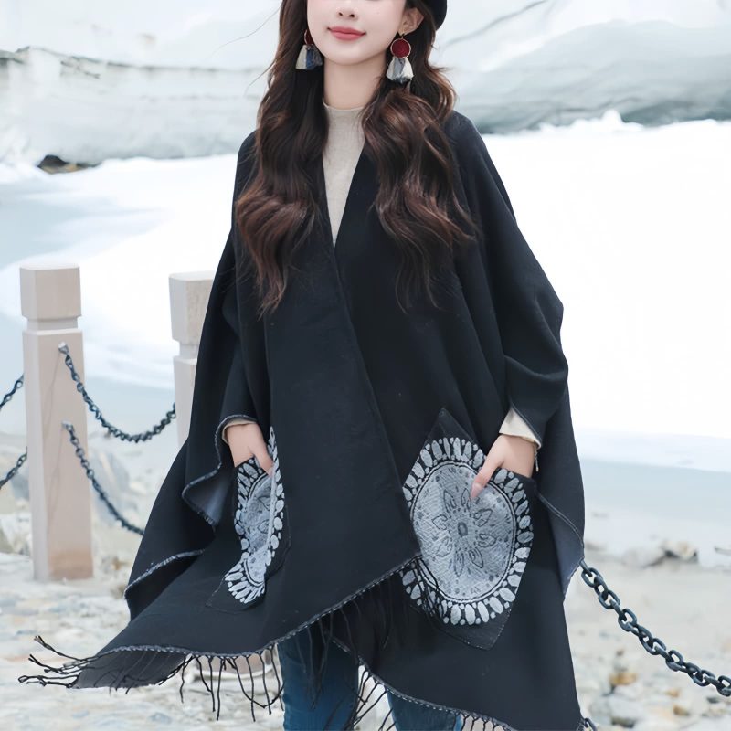 Tibetan Geometric Mandala Shawl with Pockets Tibetan Geometric Mandala Shawl with Pockets
