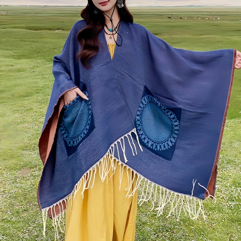 Tibetan Geometric Mandala Shawl with Pockets Tibetan Geometric Mandala Shawl with Pockets