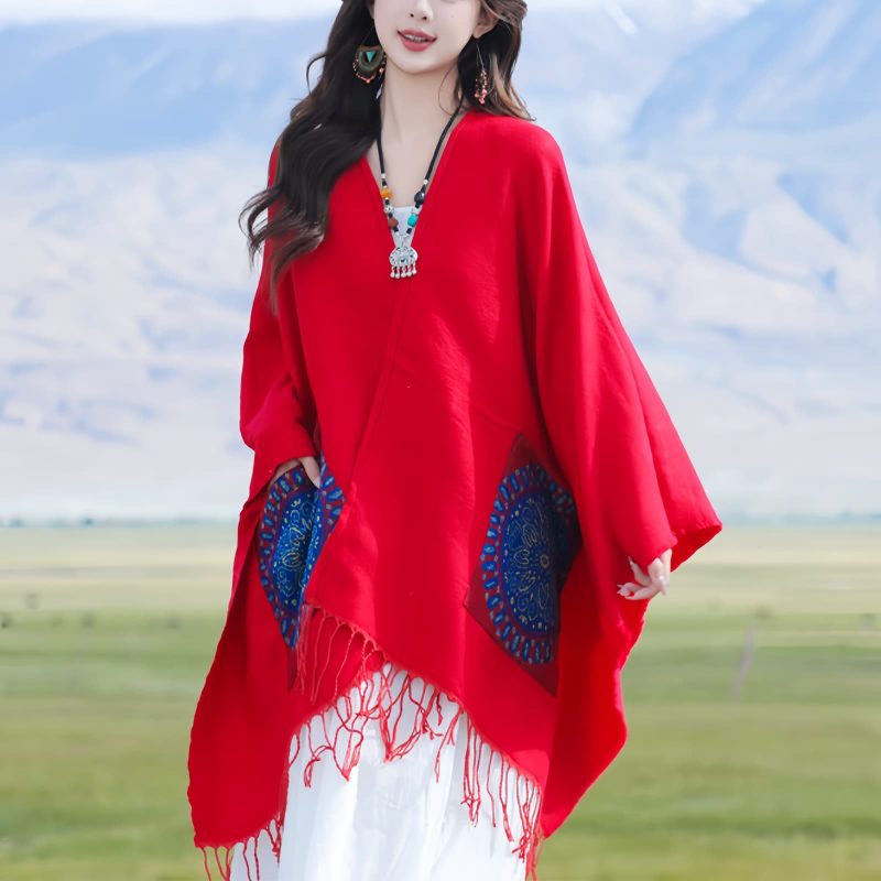 Tibetan Geometric Mandala Shawl with Pockets Tibetan Geometric Mandala Shawl with Pockets