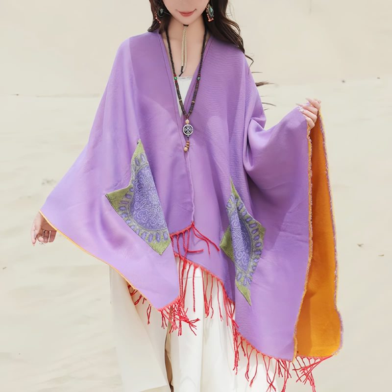 Tibetan Geometric Mandala Shawl with Pockets Tibetan Geometric Mandala Shawl with Pockets
