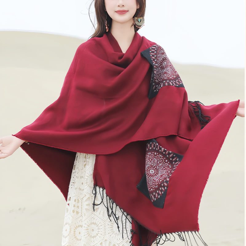 Tibetan Geometric Mandala Shawl with Pockets Tibetan Geometric Mandala Shawl with Pockets