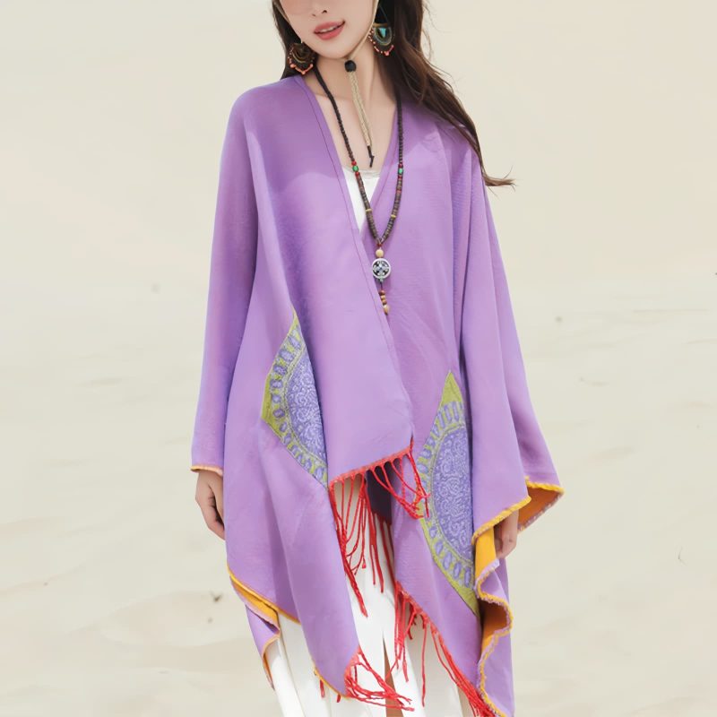 Tibetan Geometric Mandala Shawl with Pockets Tibetan Geometric Mandala Shawl with Pockets