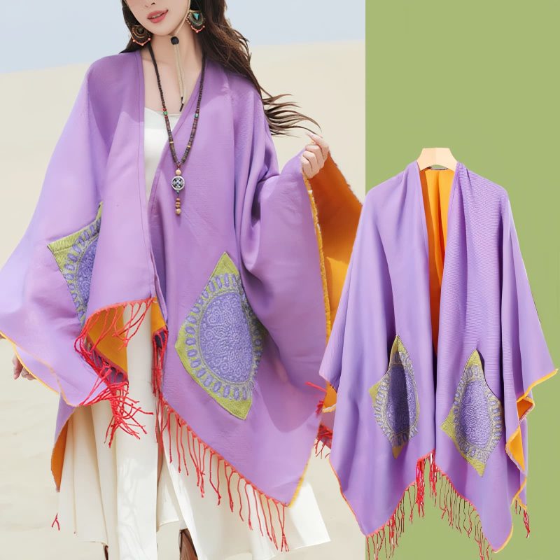 Tibetan Geometric Mandala Shawl with Pockets Tibetan Geometric Mandala Shawl with Pockets