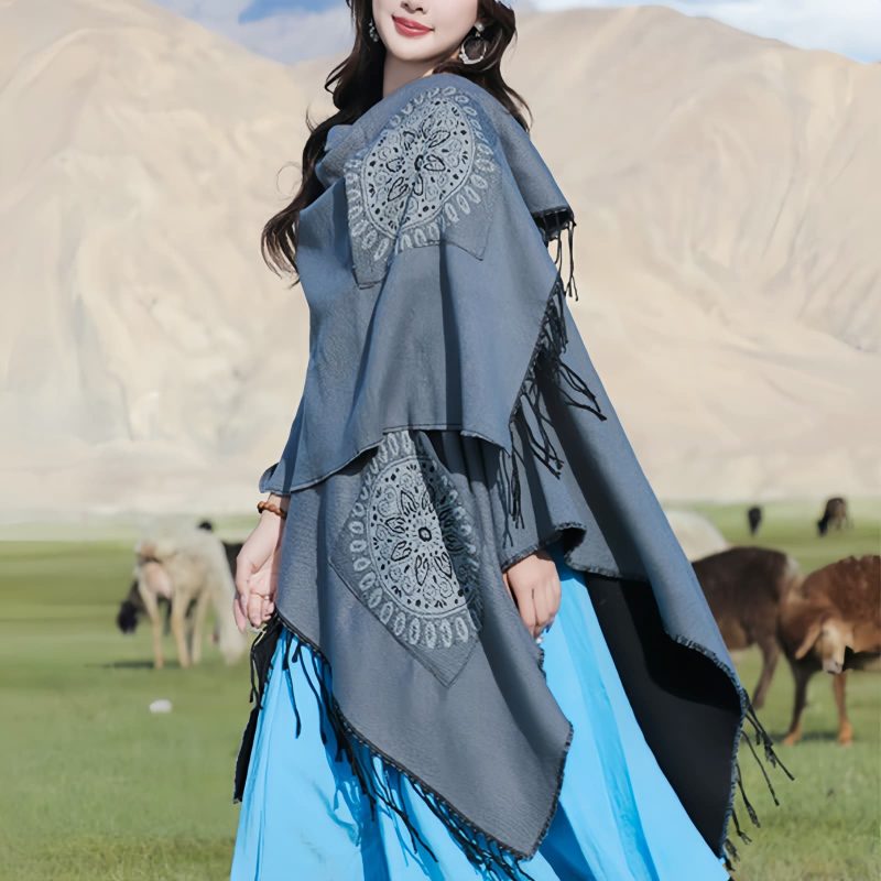 Tibetan Geometric Mandala Shawl with Pockets Tibetan Geometric Mandala Shawl with Pockets