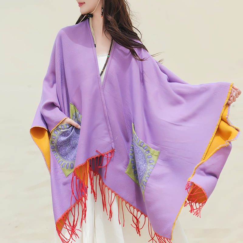 Tibetan Geometric Mandala Shawl with Pockets Tibetan Geometric Mandala Shawl with Pockets