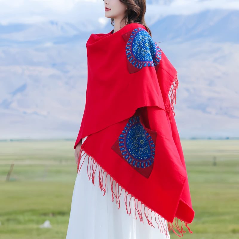 Tibetan Geometric Mandala Shawl with Pockets Tibetan Geometric Mandala Shawl with Pockets