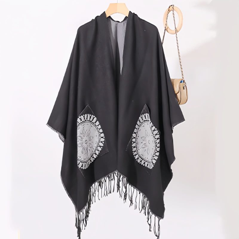 Tibetan Geometric Mandala Shawl with Pockets Tibetan Geometric Mandala Shawl with Pockets