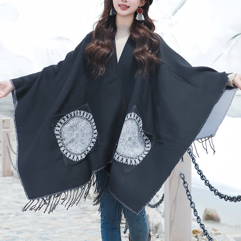 Tibetan Geometric Mandala Shawl with Pockets Tibetan Geometric Mandala Shawl with Pockets