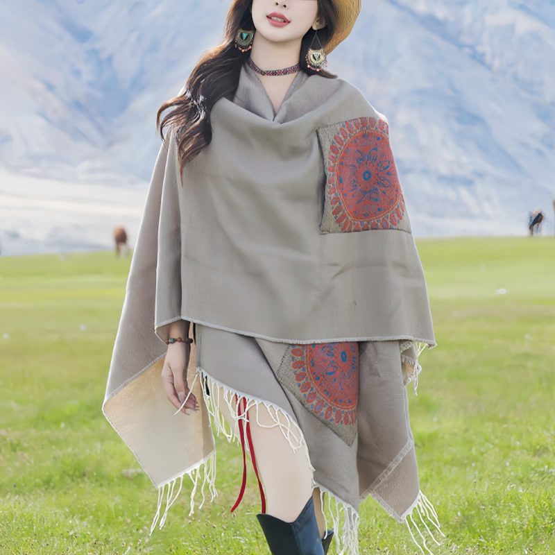 Tibetan Geometric Mandala Shawl with Pockets Tibetan Geometric Mandala Shawl with Pockets