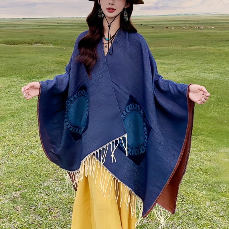 Tibetan Geometric Mandala Shawl with Pockets Tibetan Geometric Mandala Shawl with Pockets